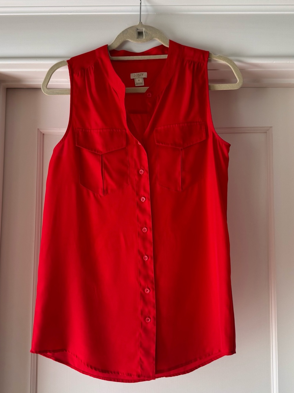 J. Crew Red Sleeveless Button Down Tank, Size 4, Red